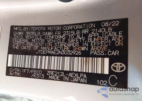 2022 Toyota Corolla Le from USA, damaged, VIN JTDEPMAE2N3032926